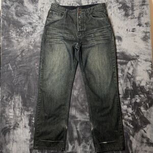 Vintage Y2K Baggy Dark Wash Jean Wide Leg Size 38 Button Fly 4 Pocket